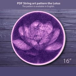 Purple String art template, Lotus flower wall art DIY kits for adults, string art patterns PDF, Yoga studio decor