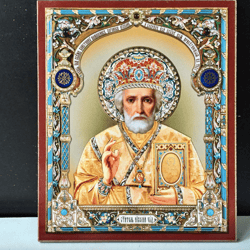St Nicholas: Russias most popular saint  | Gold and Silver foiled lithography | Icon Reproduction | Size: 5 1/4"x4 1/2"