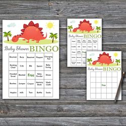 60 Red Dinosaur Baby Shower Bingo Cards,Dino Baby Shower Bingo Games,Printable Baby Shower Bingo Cards--370