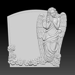 3D STL Model for CNC file Tombstone Angel with flowers and stone