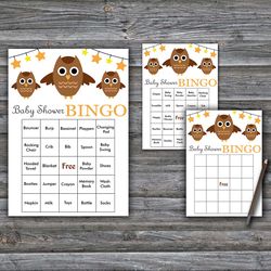 60 Owl Baby Shower Bingo Cards,Owl theme animals Baby Shower Bingo Games,Printable Baby Shower Bingo Cards--357