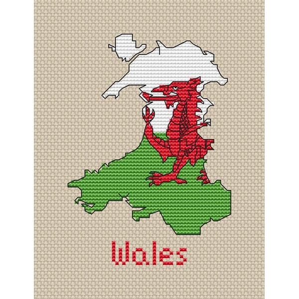 Wales Map Cross Stitch pattern modern, Welsh Flag Xstitch - Inspire Uplift