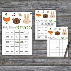 60 Woodland animals Baby Shower Bingo Cards,Woodland Baby Shower Bingo Games,Printable Baby Shower Bingo Cards--354