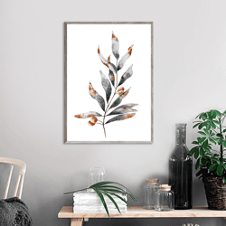 Grey Botanical Gallery Wall Art, Instant Download Plant Print, Beige Silver Dollar Eucalyptus Painting Watercolor