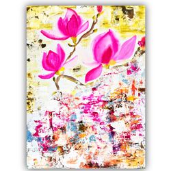 Magnolia Painting Spring Flowers Original Art Floral Wall Art Flower Painting Magnolia Artwork 6 by 12 Inches