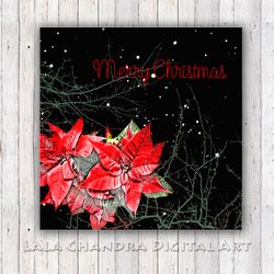 Merry Christmas poster,  Christmas star poinsettia ,wall decor, wall art