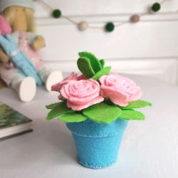 Cute roses Nursery shelf decor, fake potted flower bouquet, Birthday gift for girls room decor