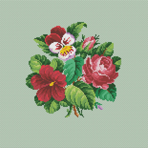 Vintage Cross Stitch Scheme Three flowers