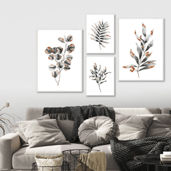 Set 4 Prints Wall Black Gray Decor, Botanical prints, Minimalist prints, Black and white, Instant Download Plant Print
