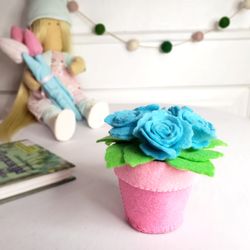 Blue roses Nursery shelf decor, Fake plants in pot, Bright accent of a kids's room, a gift for a girl