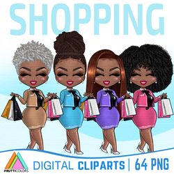 Shopping Clipart Bundle - African American Fashion Dolls
