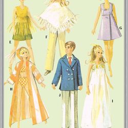 Digital - Vintage Barbie and Ken Sewing Pattern - Wardrobe Clothes for Dolls 11-1/2" - 12" - Vintage 1960s - PDF