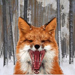 Cheerful winter fox poster, wall decor, wall art, fox printable