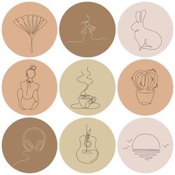 81 pink beige brown sketch lifestyle instagram highlight covers. hand drawn minimalism instagram story icons.