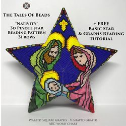 Nativity Peyote Star Pattern / Seed Bead Christmas Ornament Beaded Star Pattern Stained Glass