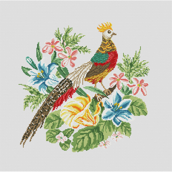Pheasant and lilies
