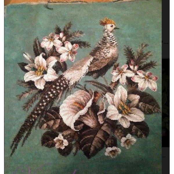 Vintage Cross Stitch Scheme Pheasant and lilies