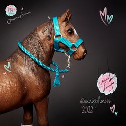 schleich horse tack, tornado blue halter and lead rope set, custom handmade toy accessories, mariephorses