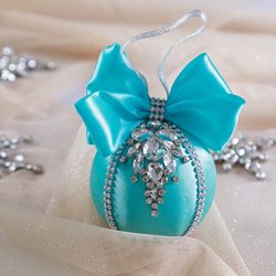 Christmas rhinestones tiffany ornaments handmade balls in gift box, Xmas decorations, Tree decor set New Year tree balls