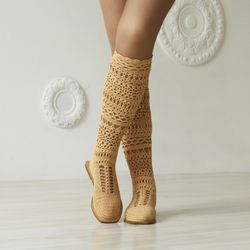 Crochet summer boots Knee high boots women Knit boots women Crochet shoes