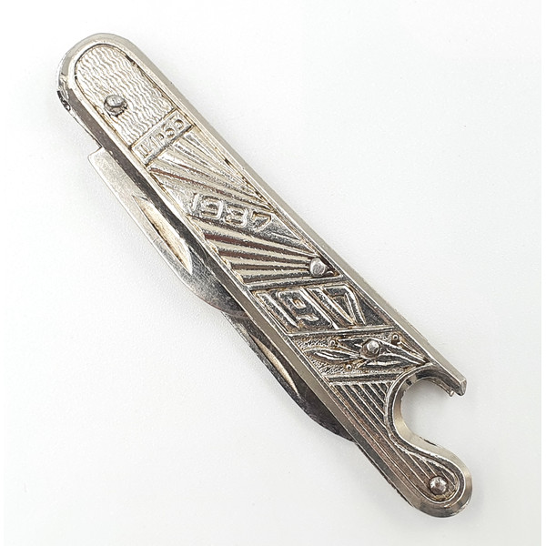 2 Vintage Folding Pocket Knife Opener VORSMA 70 Years October Revolution USSR 1987.jpg