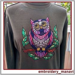 Multi-colored owl machine embroidery design