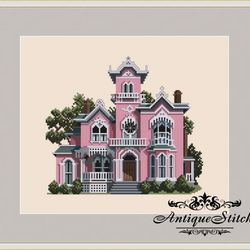 098 The Pink House Victorian Vintage Cross Stitch Pattern PDF Victorians Across America Compatible Pattern Keeper