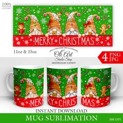 Merry Christmas Gingerbread Gnomes Mug Sublimation. Christmas Mug 11,15. Digital Download. OliArtStudioShop