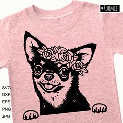 Chihuahua Girl Shirt Design SVG, Chihuahua Dog Portrait Laser Cut file Vinyl Sublimation Car Decal Clipart Cricut /178