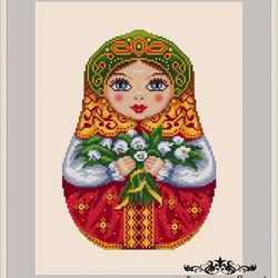 Matryoshka Spring Cross Stitch Pattern PDF Russian Doll Folk Embroidery Compatible Pattern Keeper