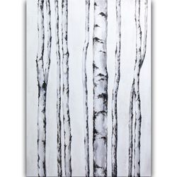 Birches Painting Aspen Trees Original Art Abstract Acrylic Artwork White Minimalist Wall Art by Nadya Ya