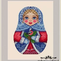 Matryoshka Winter Cross Stitch Pattern PDF Seasons Russian Doll Folk Embroidery Compatible Pattern Keeper