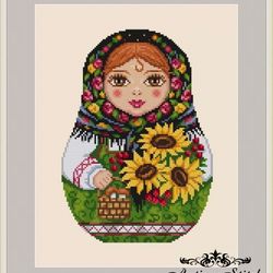 Matryoshka Autumn Cross Stitch Pattern PDF Seasons Russian Doll Folk Embroidery Compatible Pattern Keeper