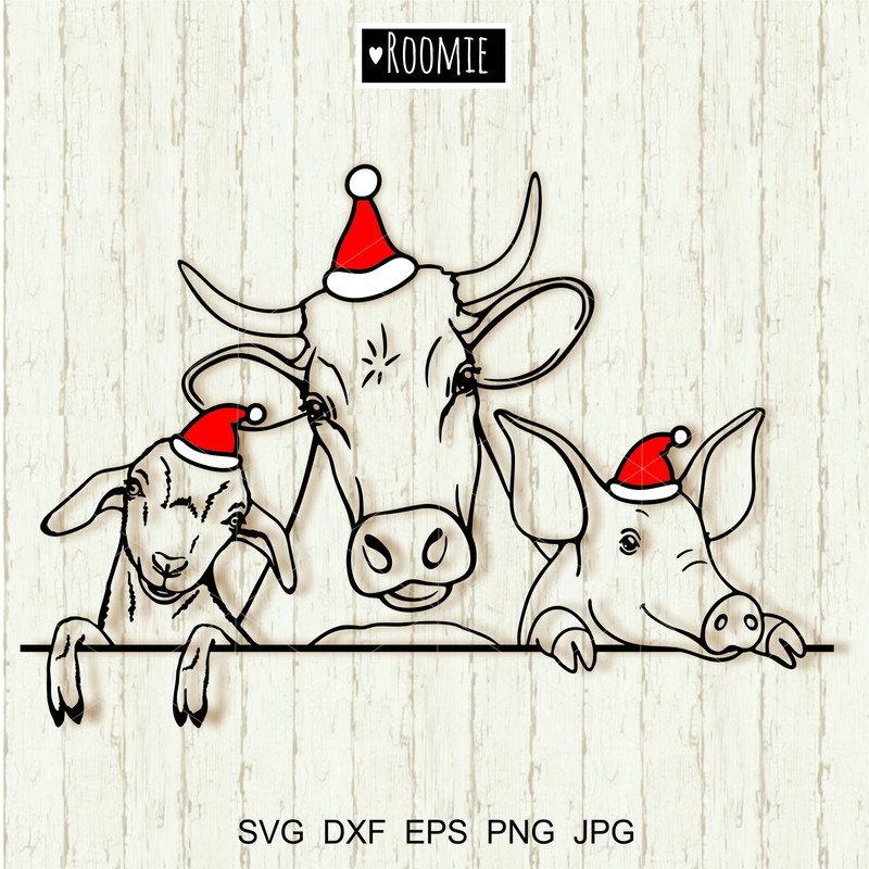 Christmas Farm animals Cow pig goat Clipart.jpg
