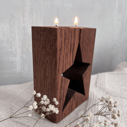 Wooden candlestick  "Star" for tea light candle. New year gift ideas