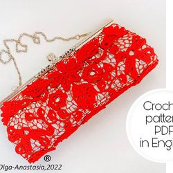 Handbag  red Irish lace crochet pattern , flower crochet pattern , crochet motif , crochet flower pattern , bag crochet