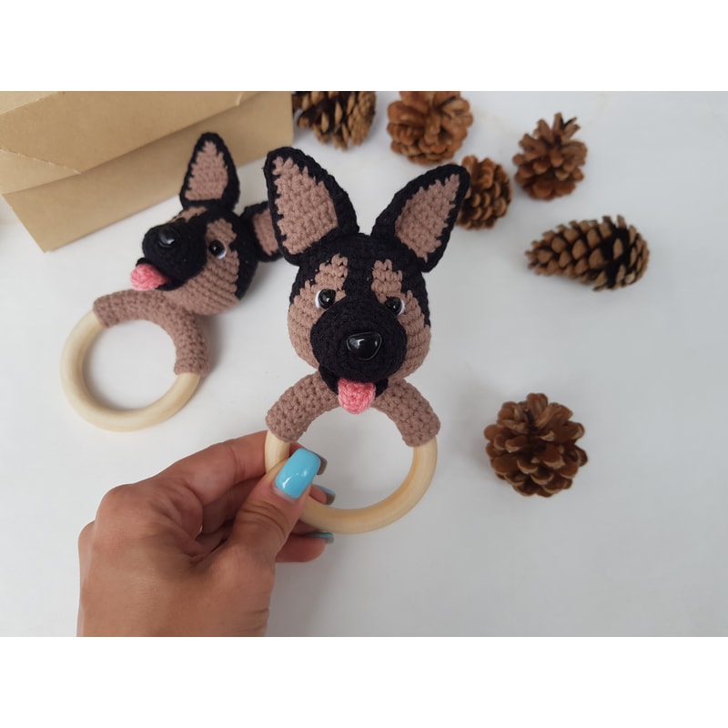 Crochet pattern baby rattle Dog German Shepherd, Amigurumi P | Inspire ...