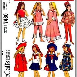 Digital - Vintage Skipper Sewing Pattern - Wardrobe Clothes for Dolls 9" - Vintage 1960s - PDF