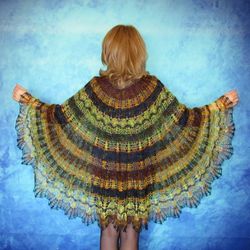 Multicolored striped crochet warm Russian shawl, Orenburg shoulder wrap, Goat down stole, Wool cape, Cover up, Kerchief