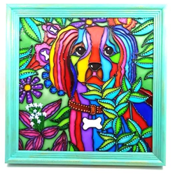Stained glass colorful dog panting Wall hanging art funny dog Pet lover gift