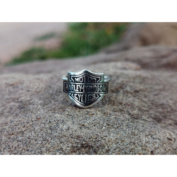 925 Sterling Silver Harley Davidson Motorcycle Ring, any size, oxidized harley davidson