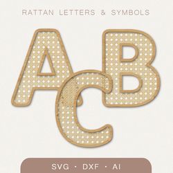 rattan letters svg, monogram alphabet and symbols svg