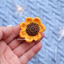 sunflower jacket pin gift, crochet flower brooch scarf pin KnittedToysKsu, sunflower outfit accessories gift for granny
