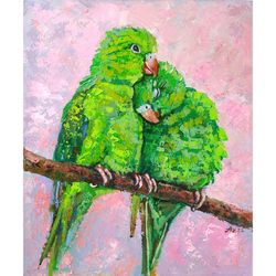 Parrot Painting Couple Birds Original Art Parrots Wall Art OIl Painting Canvas Art by PaintingsDollsByZoe