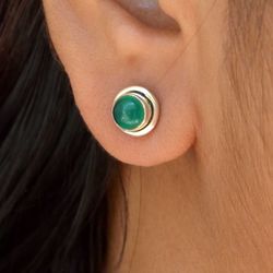 Green Onyx 925 Silver Sterling Silver Handmade Stud Earrings