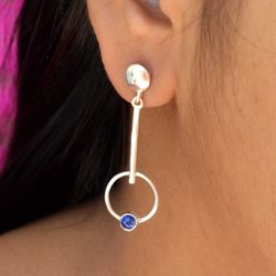 lapis lazuli 925 sterling silver handmade earrings, lapis bar women dangle earrings handmade jewelry