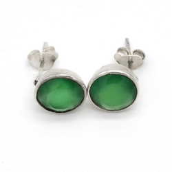 Green Onyx, 925 Silver Round Women Studs Earrings