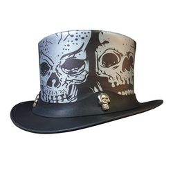 Silver Skulls Leather Top Hat