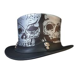silver skulls leather top hat