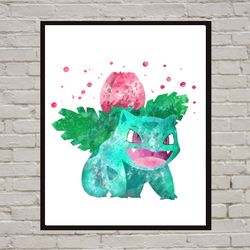 Pokemon Bulbasaur Art Print Digital Files decor nursery room watercolor